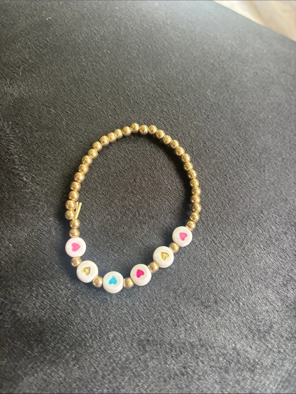 Kids Heart Bead Stretch Bracelet - Gold and Multicolor